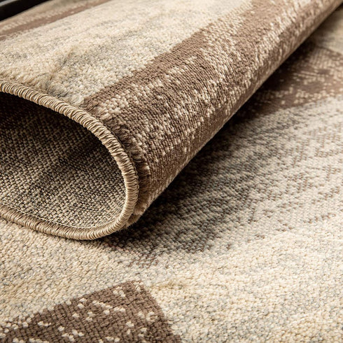 12' Beige Slate Gray And Brown Patchwork Runner Rug
